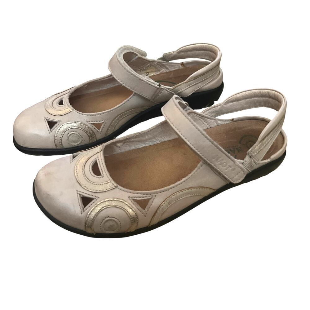 Naot Rongo Mary Jane Shoes Quartz Ivory Metallic Slingback Adjustable EU37 US6.5